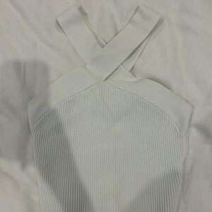 Aritzia Scult Criss Cross White Ribbed Crop Top